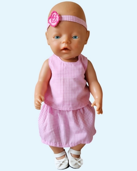 Rok met mouwloze top Roze-Ruit